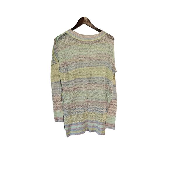 FREE PEOPLE Sweater Crochet Lightweight Pastel Oversized XS Split Side - Picture 3 of 6